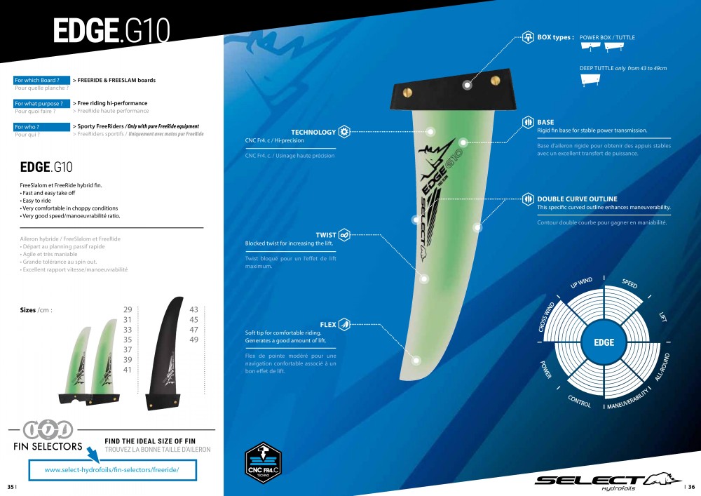 SELECT EDGE G10 Windsurfing Fin CNC Fr4.c HiPrecision Performance