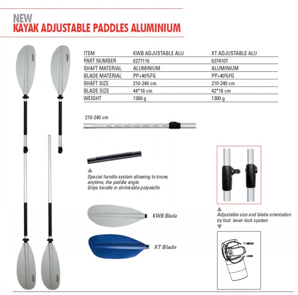 KAYAK PADDLE 2PC ALUMINIUM SHAFT ADJ. 210-240 KWB BLADE