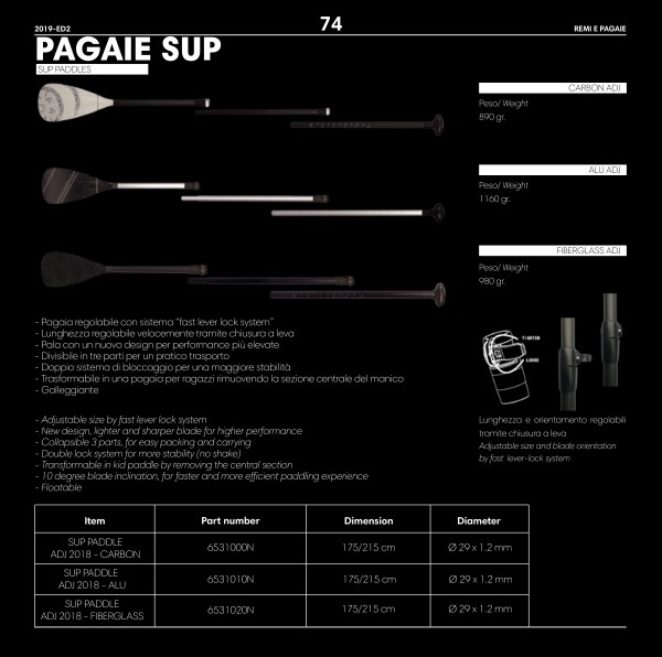 BRAVO SUP PADDLE 3PC GLASS ADJ. 175-215 NYLON BLADE >21